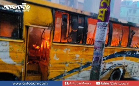 রাজধানীতে মিরপুরে বাসে আগুন