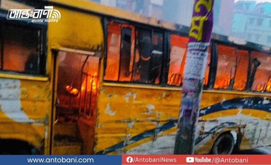 রাজধানীতে মিরপুরে বাসে আগুন
